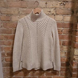 VINCE Cream Chevron Cable Mock Turtleneck Sweater